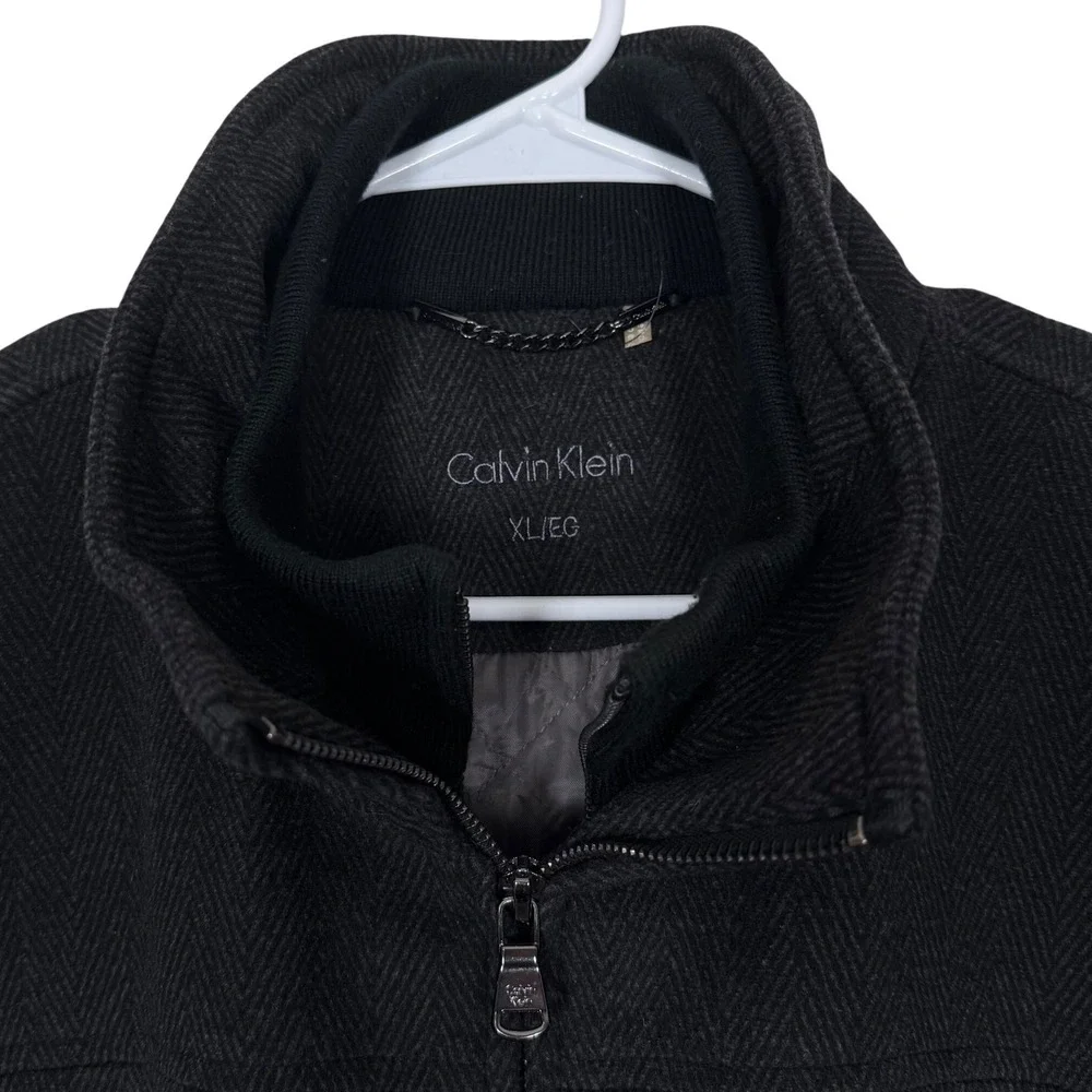 Calvin Klein Wool Blend Lined Double Zip Us Charcoal Herringbone Jacket Men's XL